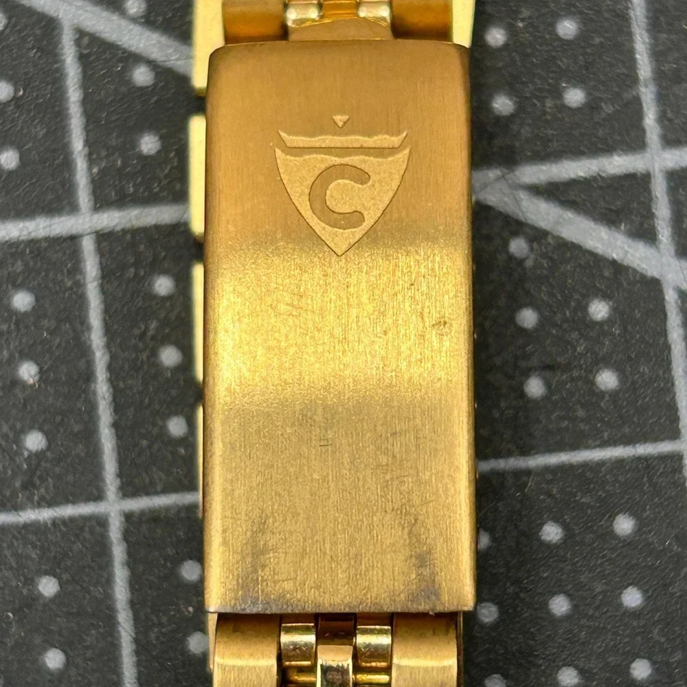 Croton Automatic Gold Tone Watch Fluted‎ Bezel Crystal Markers Tested